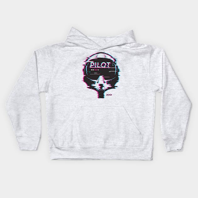 Jet Pilot Glitch Helmet Kids Hoodie by Foxxy Merch